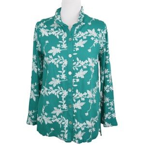 SOFT SURROUNDINGS Isla Verde Linen Boho Embroidered Buttom Down Shirt Size Small